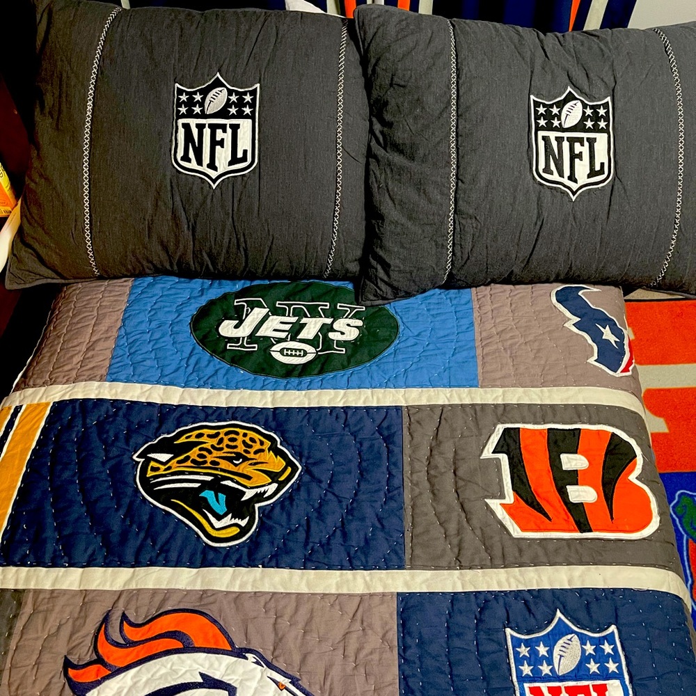 Pottery barn twin size nfl quilt and 2 shams